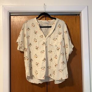 Madewell Floral Blouse V Neck Short Sleeve Top